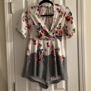 Ash and Violet Lined Floral Stripe Romper Tie XS